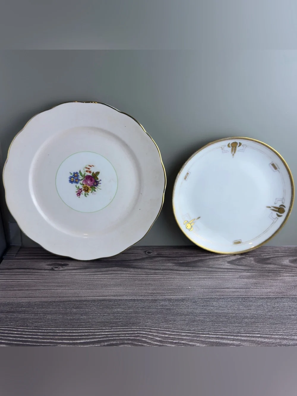 Vintage Copeland & JHR Bavaria Plates – Lot of 2 Floral Gold Trim